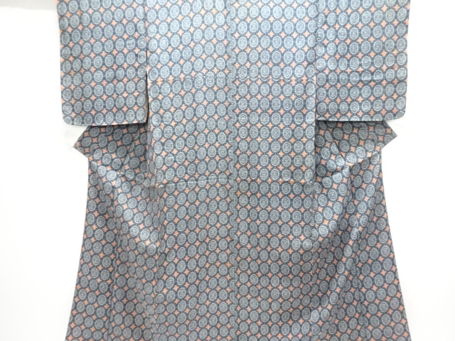 JAPANESE KIMONO / ANTIQUE KIMONO / SILK / GRID & FLORAL CREST